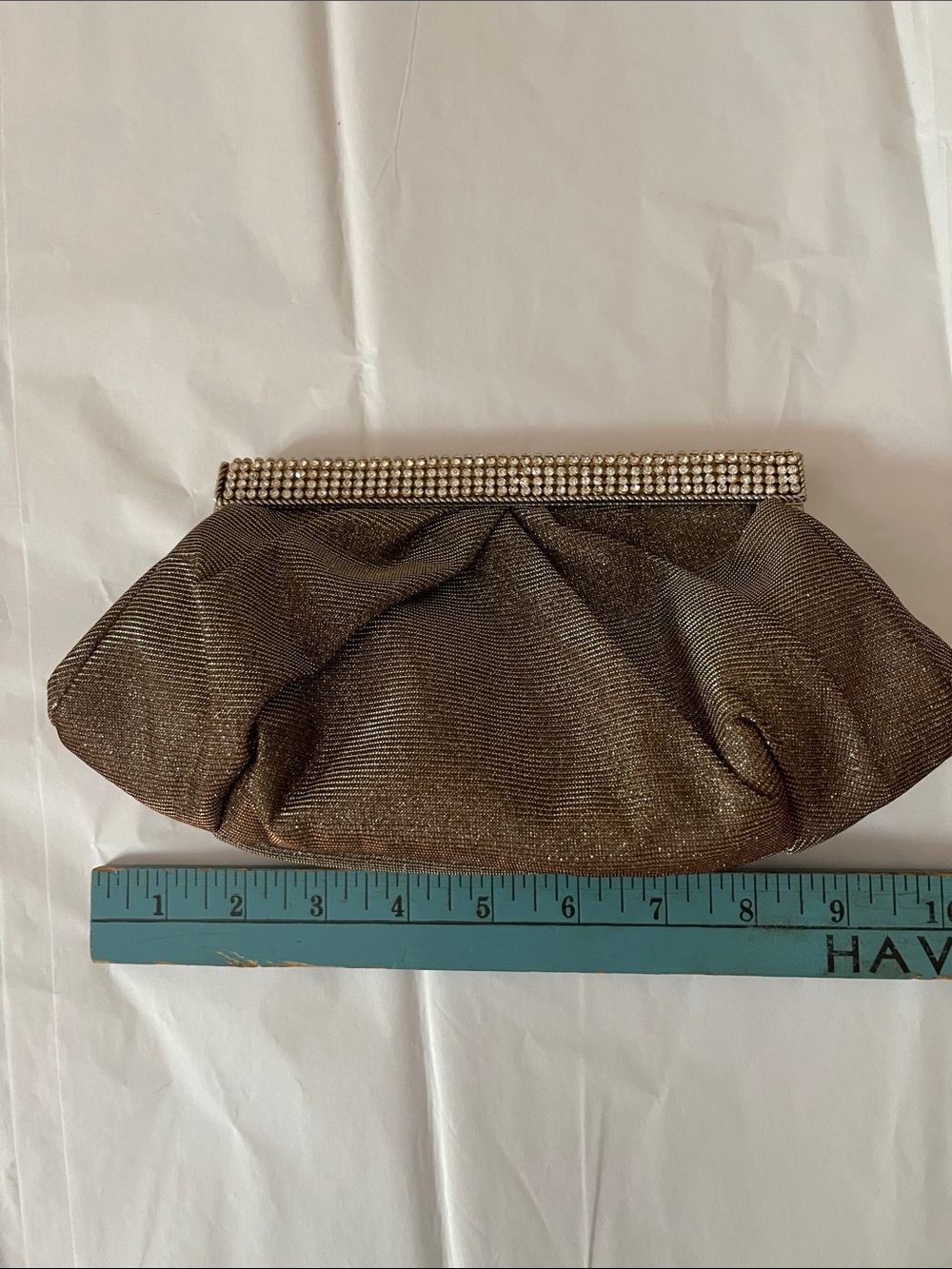 Mon Cheri Brown and Gold Pleated Clutch / Purse with Rhinestone Closure - Picture 13 of 16